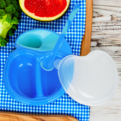 أزرق سهل المقبض أوعية تغذية الطفل وملعقات خالية من BPA