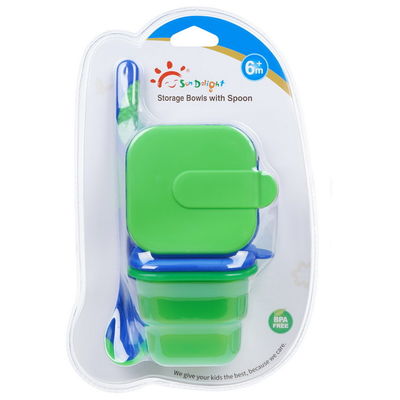 قطعتان من مادة BPA لتخزين أغذية الأطفال البلاستيكية محكمة الغلق مع ملعقة