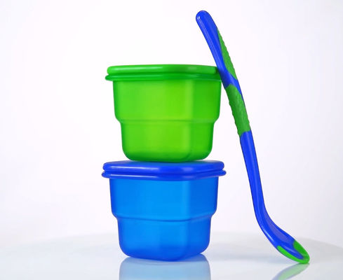 بلاستيك محكم الإغلاق من قطعتين لتخزين الطعام خالٍ من مادة BPA مع ملعقة